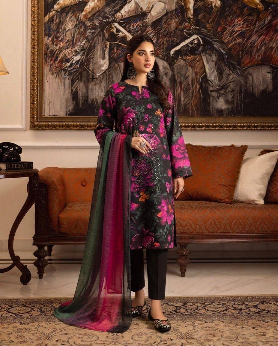 Soft Lawn Digital Print Embroidered 3 Piece