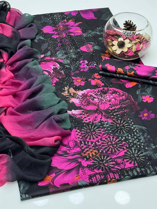 Soft Lawn Digital Print Embroidered 3 Piece