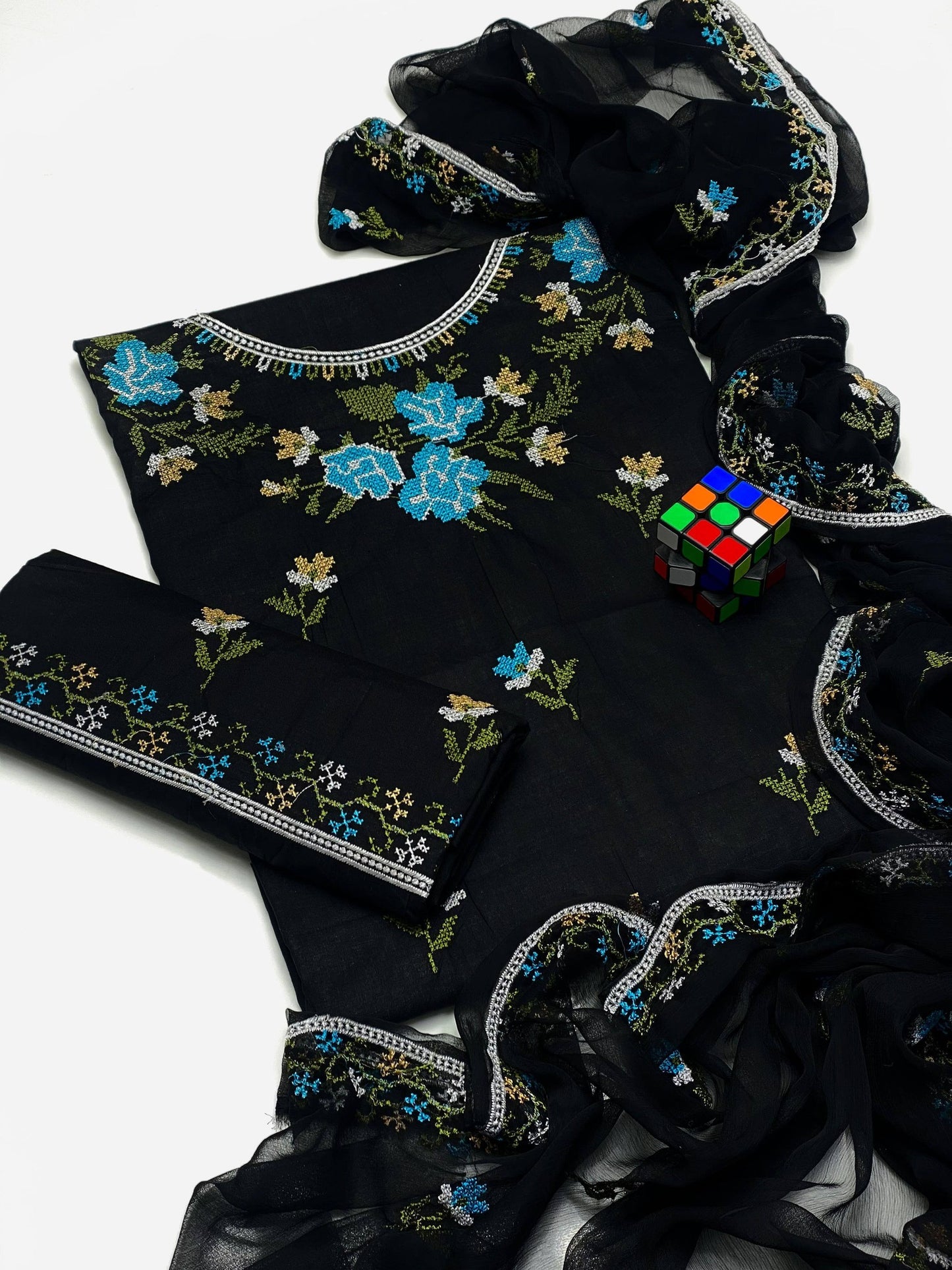 Soft Cotton Beautifully Floral Machine Cross Stitch 3 Piece