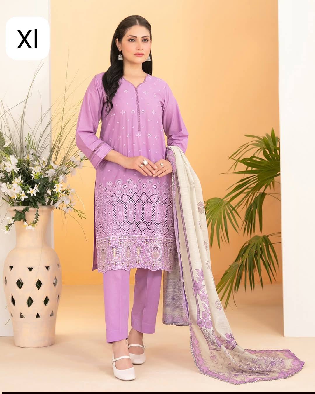 DINARA Stitched Embroidered Schiffli Lawn Dress