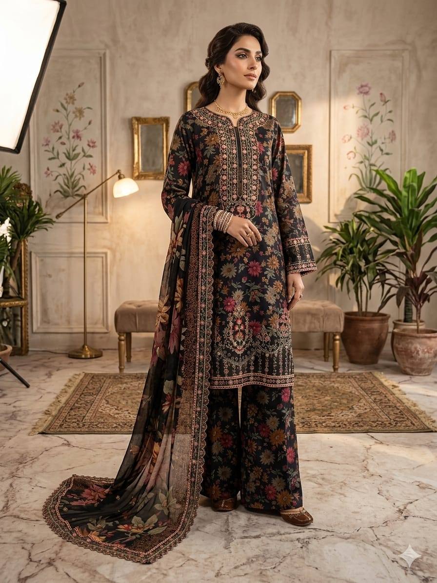 Hot Embroidered lawn Dress 3 Piece