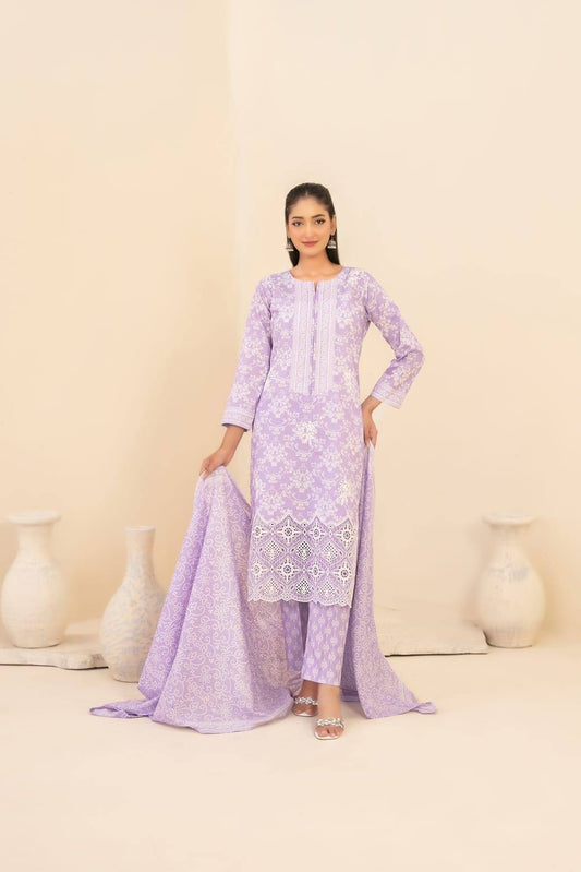 Un-Stitched Daman & Boti Embroidered Rotary Printed Lawn 3 Piece