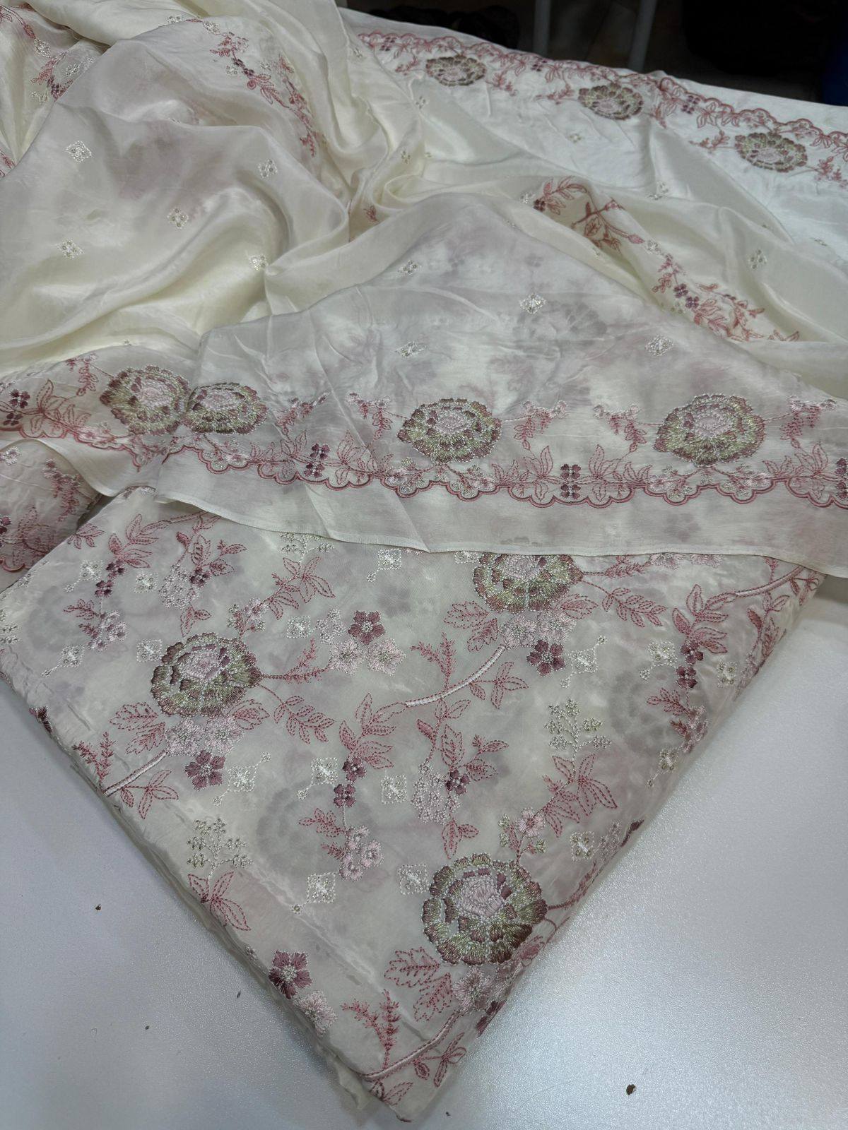 Russian silk thread work medium silk dupata + Russian silk trouser