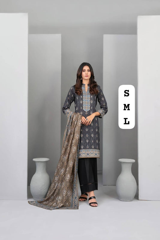 SADIRA Stitched Mono chrome Digital Printed Lawn