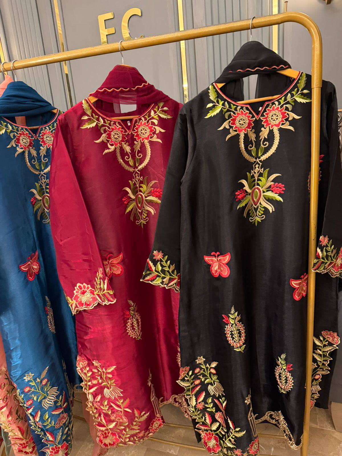 Sheesha silk heavy embroidered stitched kaaftans