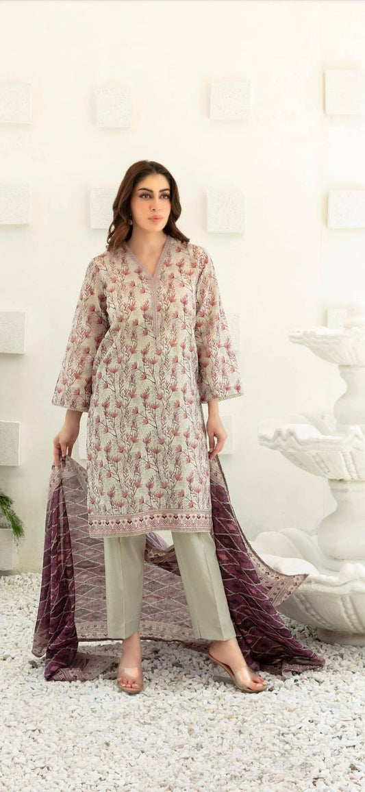 Stitched Digital Printed Chamki Lawn Dress