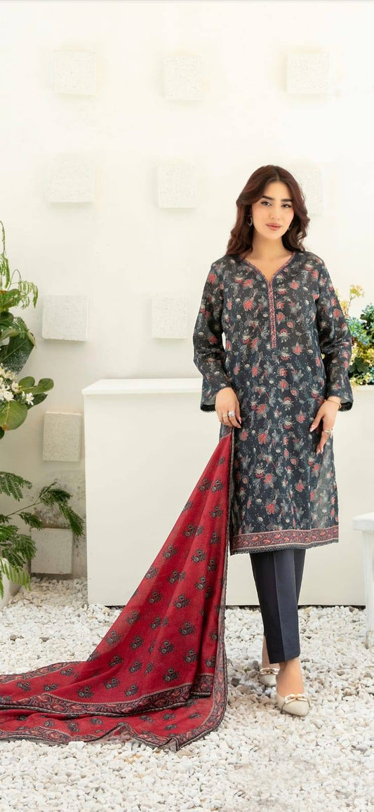 Stitched Digital Printed Chamki Lawn Dress