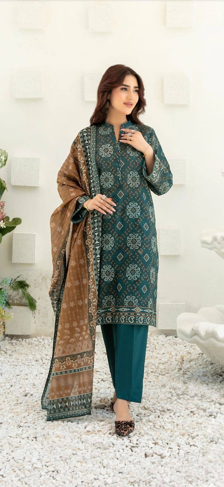 Stitched Digital Printed Chamki Lawn Dress