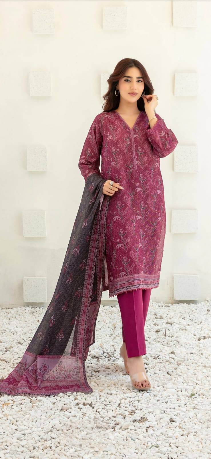 Stitched Digital Printed Chamki Lawn Dress