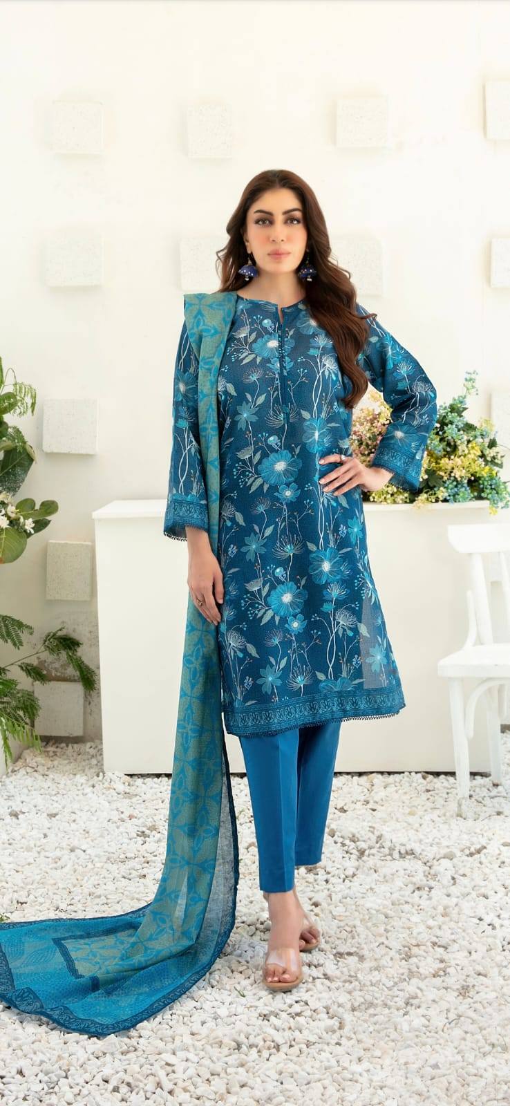 Stitched Digital Printed Chamki Lawn Dress