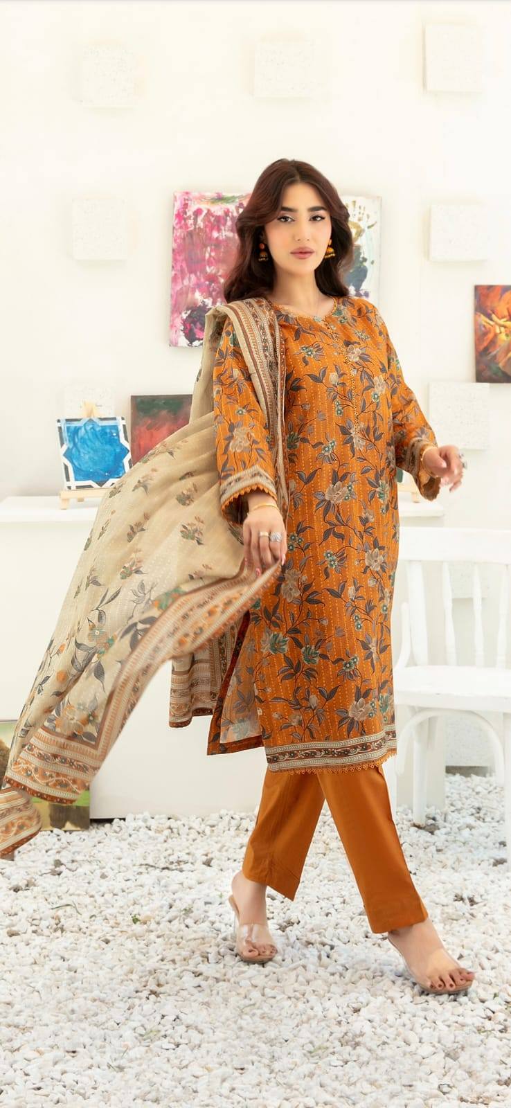 Stitched Digital Printed Chamki Lawn Shirt/Trouser