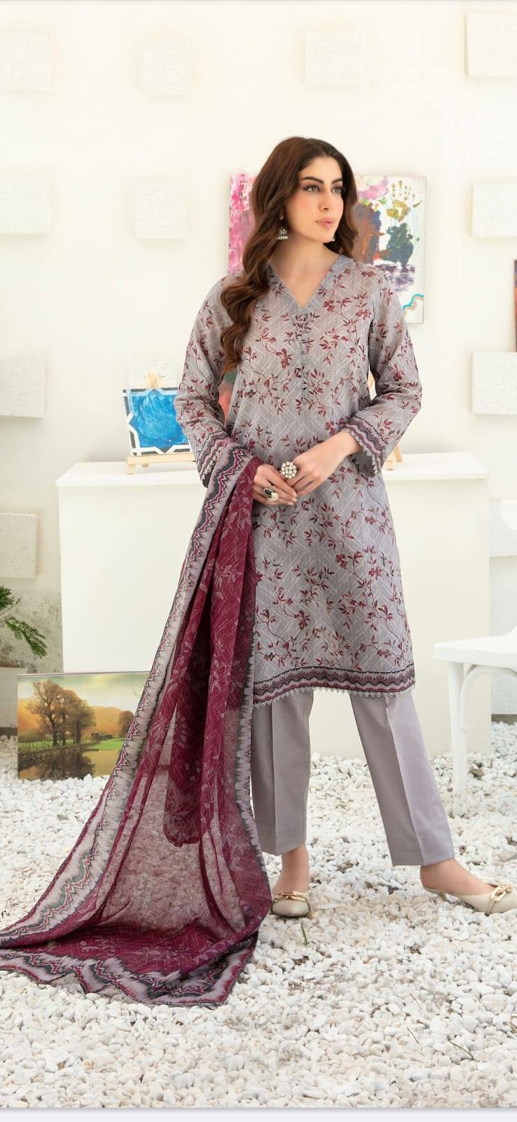 Stitched Digital Printed Chamki Lawn Shirt/Trouser