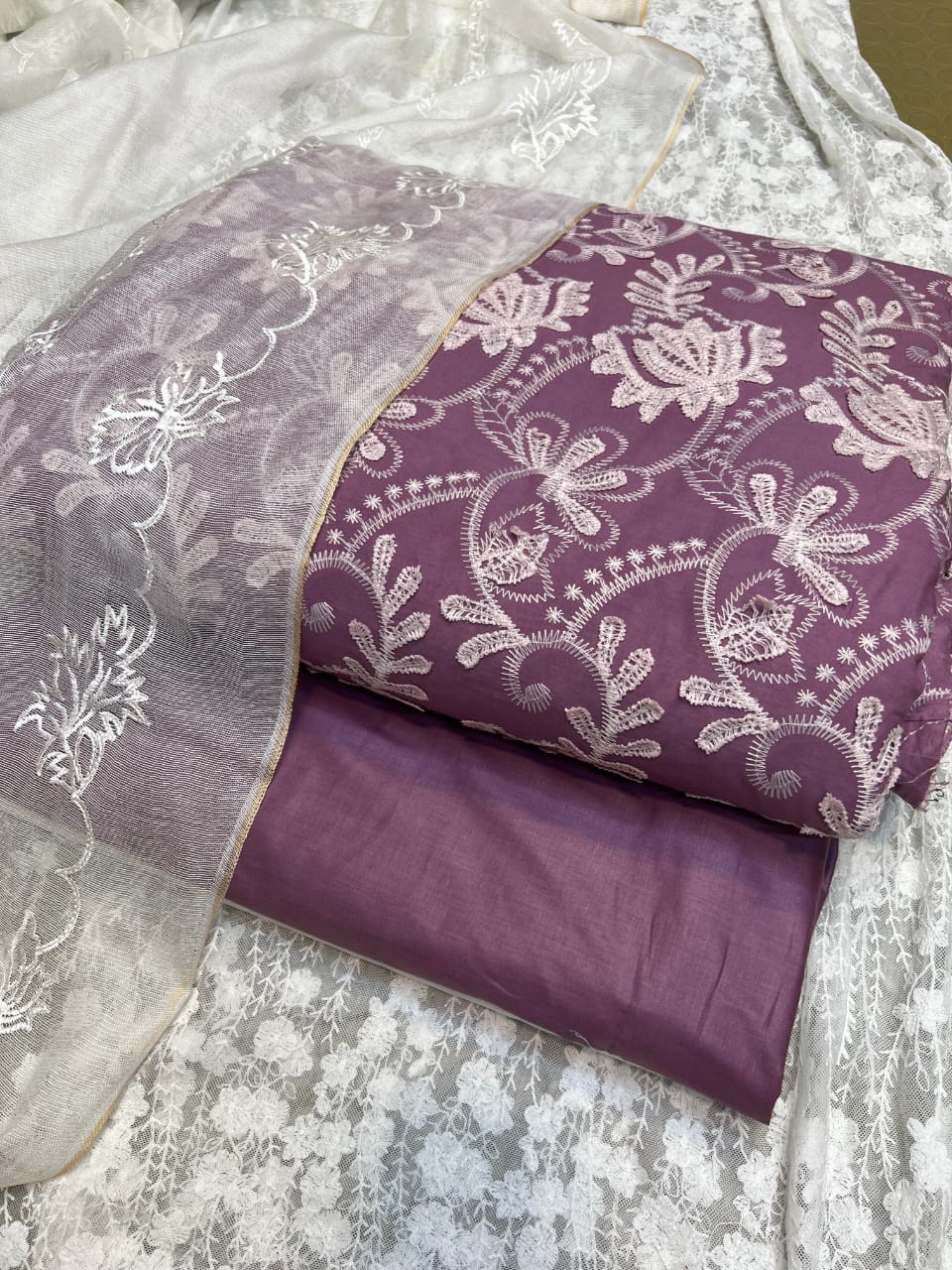 Pure Lawn Chickenkari Cutwork Dresses with Cotton Khaddi net Dupatta