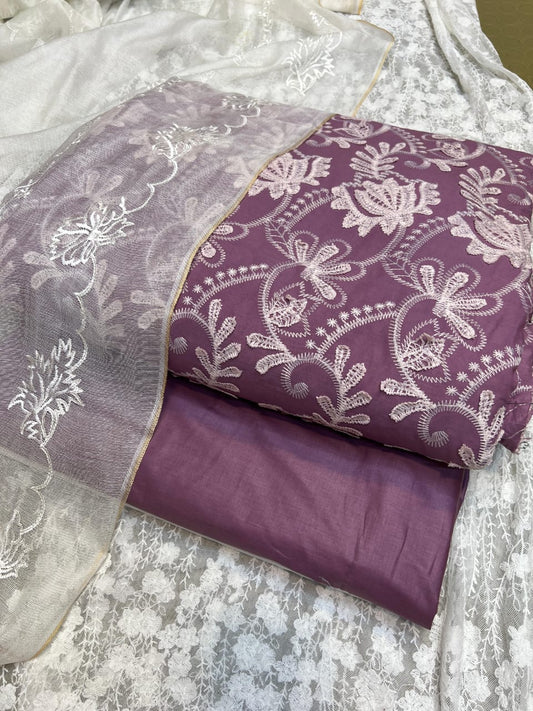Pure Lawn Chickenkari Cutwork Dresses with Cotton Khaddi net Dupatta