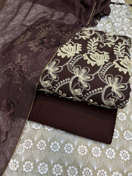Pure Lawn Chickenkari Cutwork Dresses with Cotton Khaddi net Dupatta