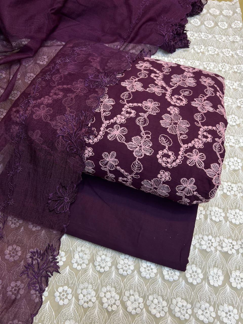 Pure Lawn Chickenkari Cutwork Dresses with Cotton Khaddi net Dupatta
