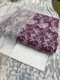 Pure Lawn Chickenkari Cutwork Dresses with Cotton Khaddi net Dupatta