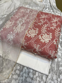 Pure Lawn Chickenkari Cutwork Dresses with Cotton Khaddi net Dupatta