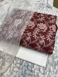 Pure Lawn Chickenkari Cutwork Dresses with Cotton Khaddi net Dupatta