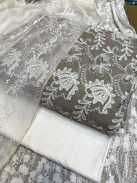 Pure Lawn Chickenkari Cutwork Dresses with Cotton Khaddi net Dupatta