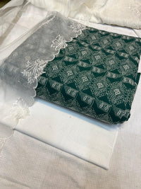 Pure Lawn Chickenkari Cutwork Dresses with Cotton Khaddi net Dupatta