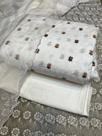Pure Lawn Chickenkari Cutwork Dresses with Cotton Khaddi net Dupatta