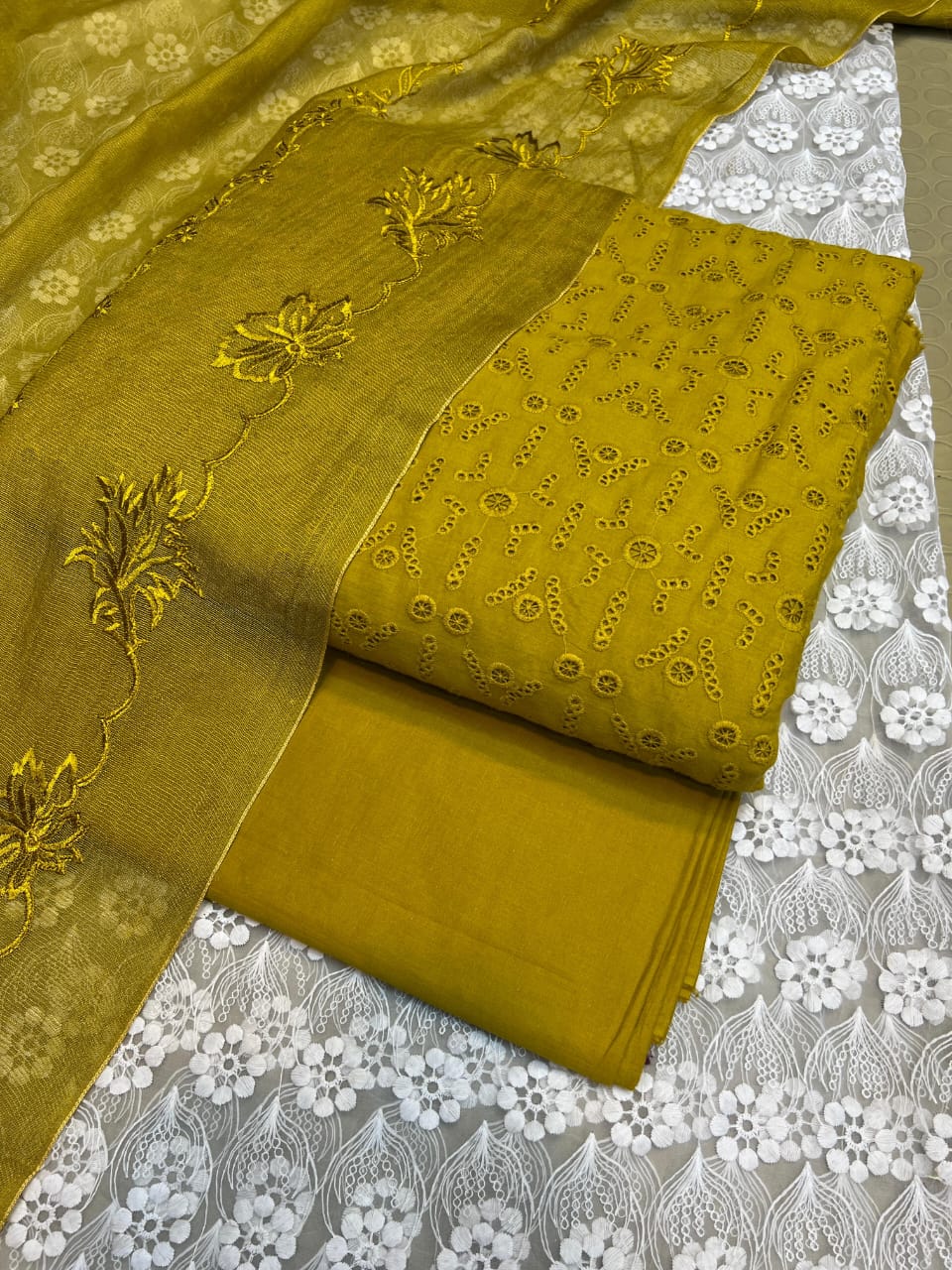 Pure Lawn Chickenkari Cutwork Dresses with Cotton Khaddi net Dupatta