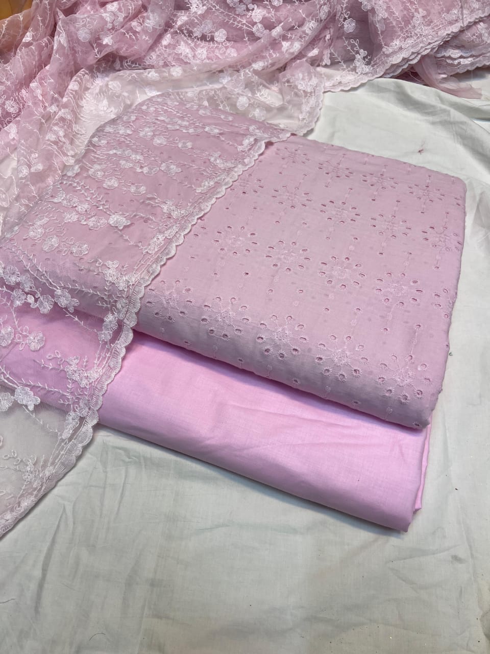 Pure Lawn Chickenkari Cutwork Dresses with Cotton Khaddi net Dupatta