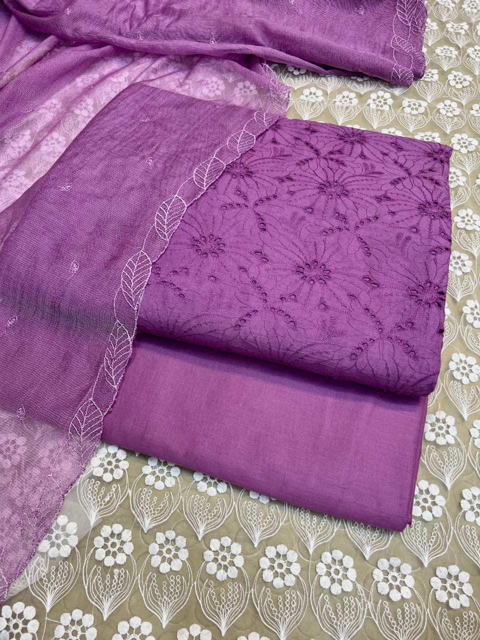 Pure Lawn Chickenkari Cutwork Dresses with Cotton Khaddi net Dupatta