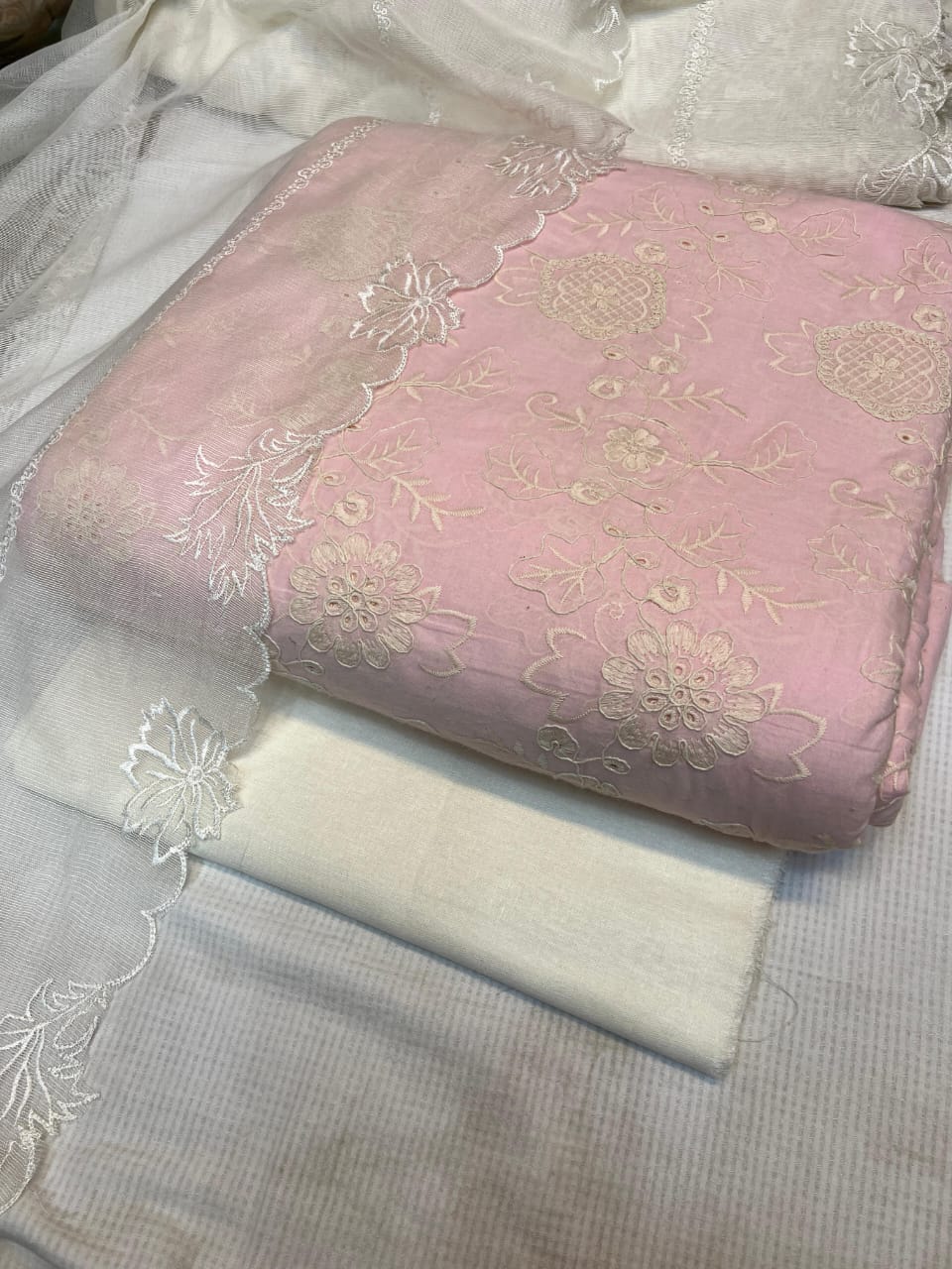Pure Lawn Chickenkari Cutwork Dresses with Cotton Khaddi net Dupatta