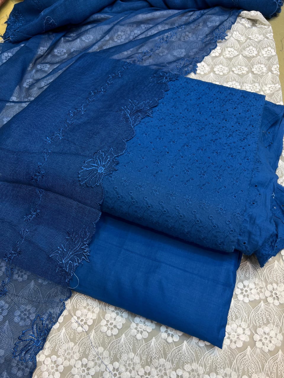 Pure Lawn Chickenkari Cutwork Dresses with Cotton Khaddi net Dupatta