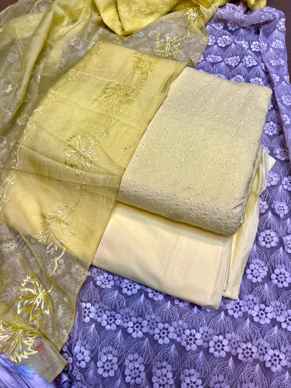 Pure Lawn Chickenkari Cutwork Dresses with Cotton Khaddi net Dupatta