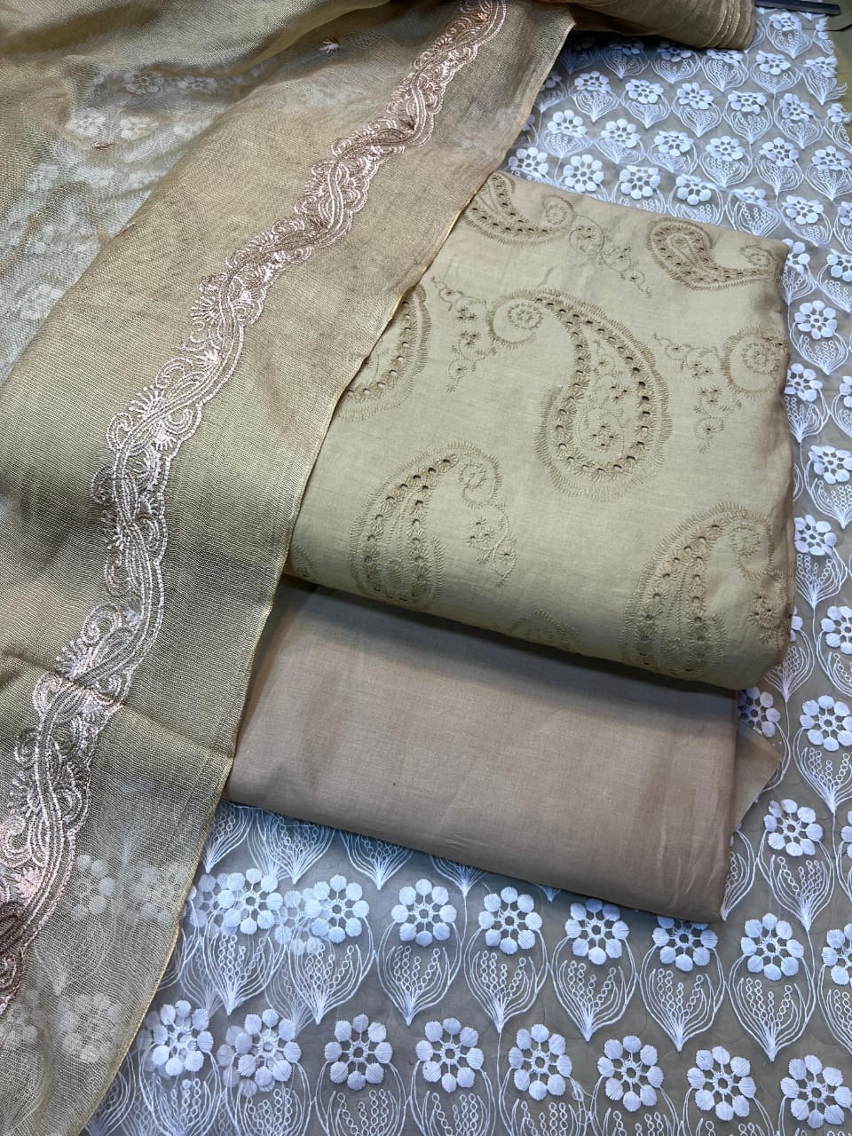 Pure Lawn Chickenkari Cutwork Dresses with Cotton Khaddi net Dupatta