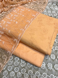 Pure Lawn Chickenkari Cutwork Dresses with Cotton Khaddi net Dupatta