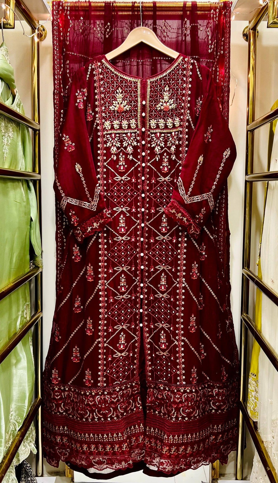 Chiffon Heavy Embroidered Gown 3 Piece