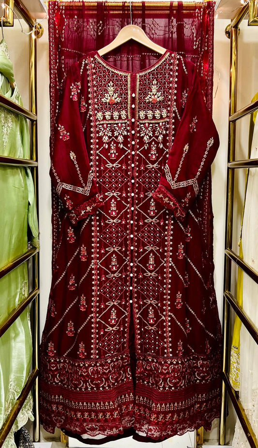 Chiffon Heavy Embroidered Gown 3 Piece