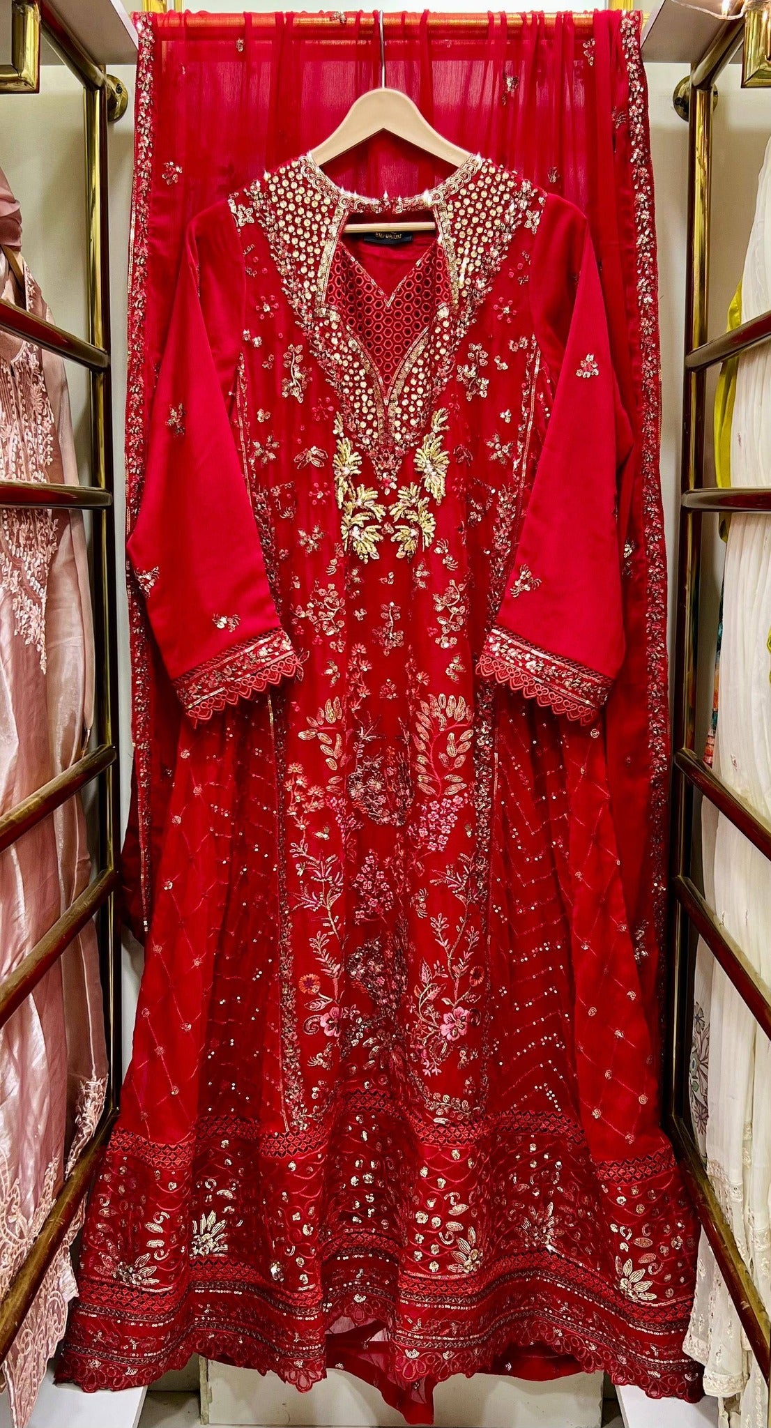 Chiffon Heavy Embroidered Gown 100 inches 3 Piece