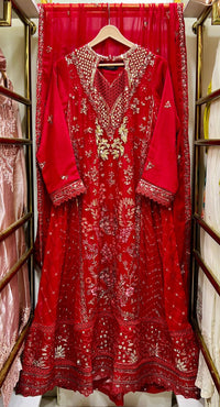 Chiffon Heavy Embroidered Gown 100 inches 3 Piece