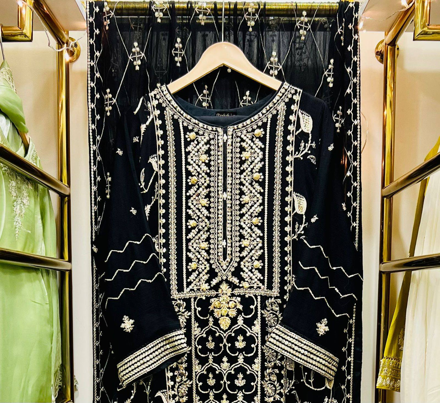 Chiffon Heavy Embroidered Gown Long Length 3 Piece