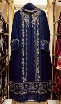 Chiffon Heavy Embroidered Gown Long Length 3 Piece