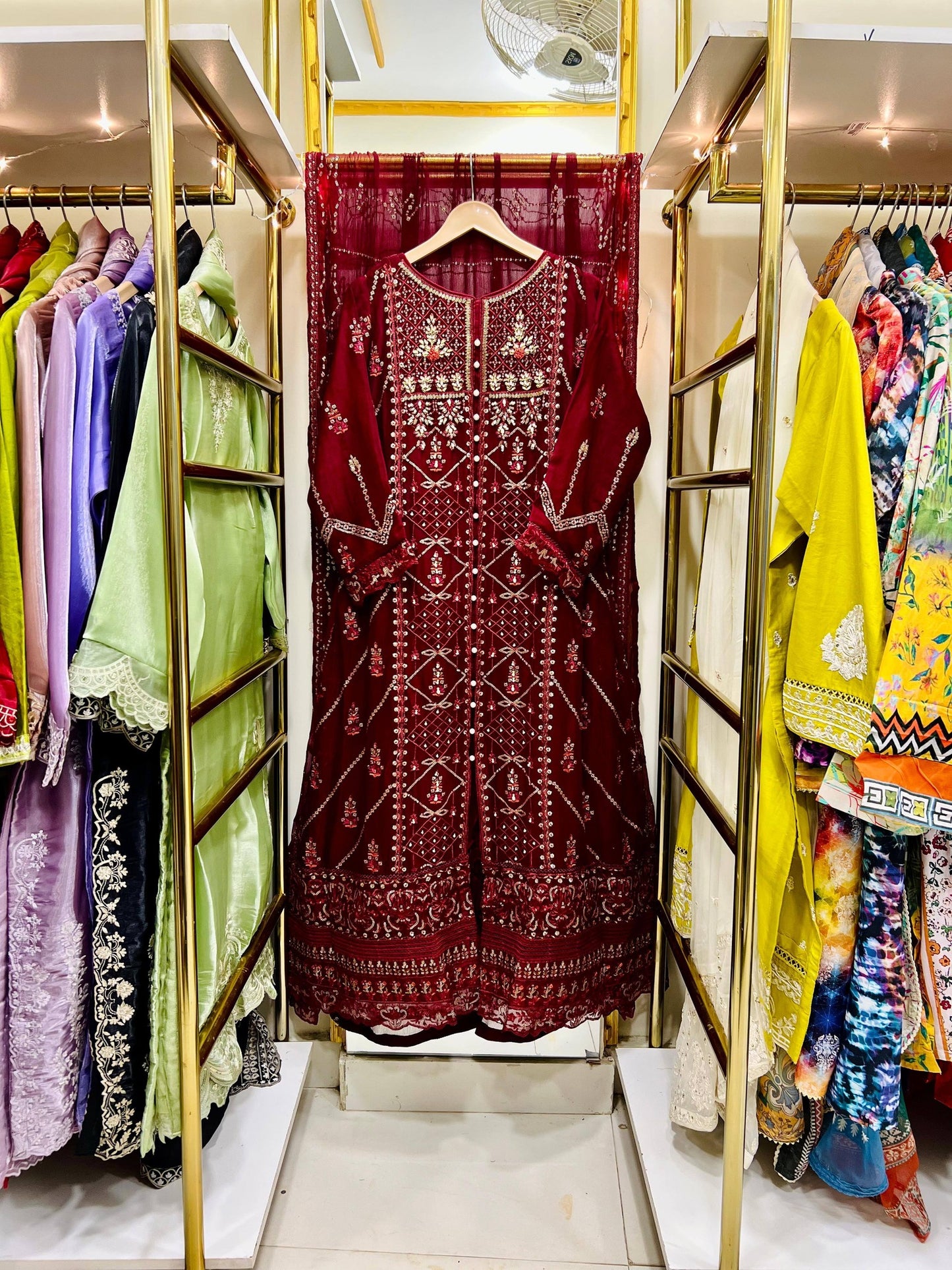 Chiffon Heavy Embroidered Gown 3 Piece