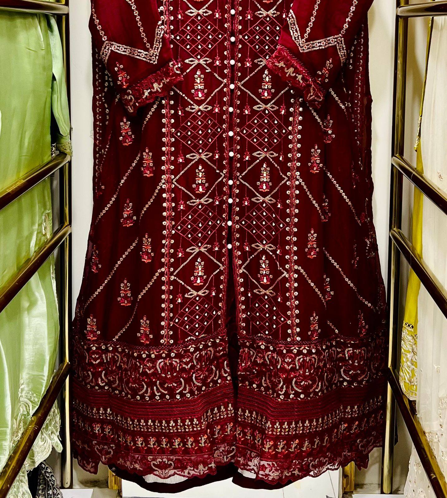 Chiffon Heavy Embroidered Gown 3 Piece