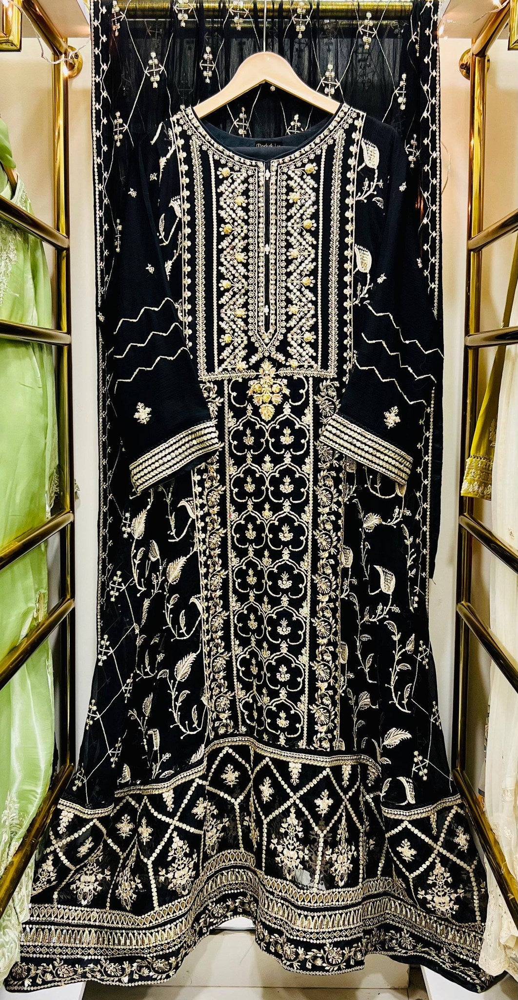Chiffon Heavy Embroidered Gown 3 Piece