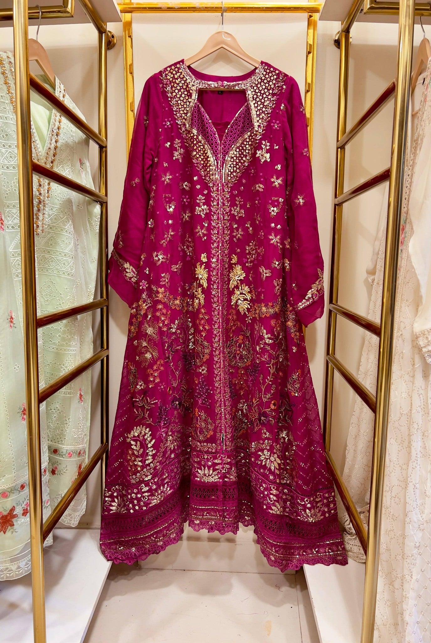 Chiffon Heavy Embroidered Gown 100 inches 3 Piece