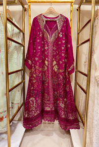 Chiffon Heavy Embroidered Gown 100 inches 3 Piece