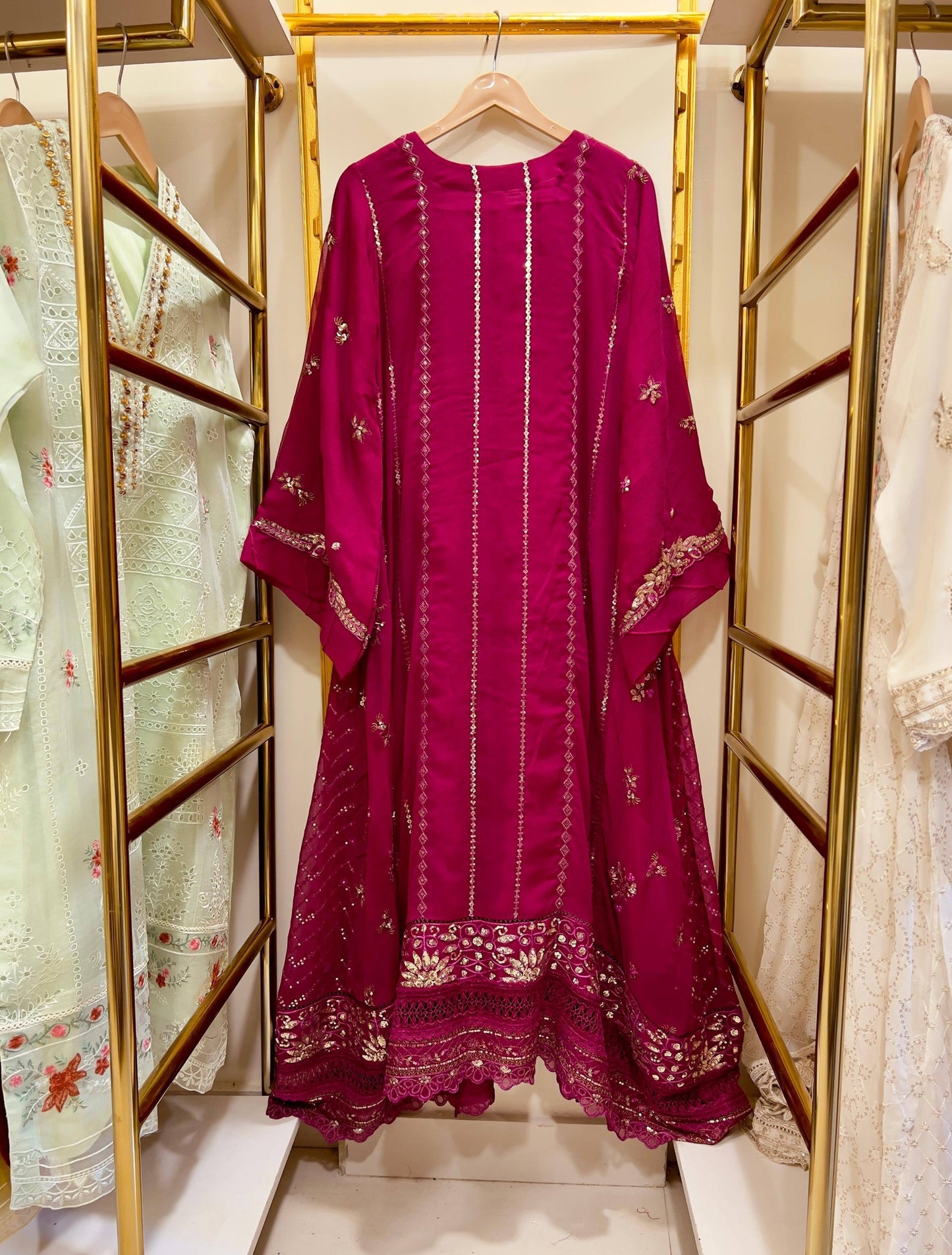 Chiffon Heavy Embroidered Gown 100 inches 3 Piece