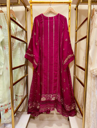 Chiffon Heavy Embroidered Gown 100 inches 3 Piece