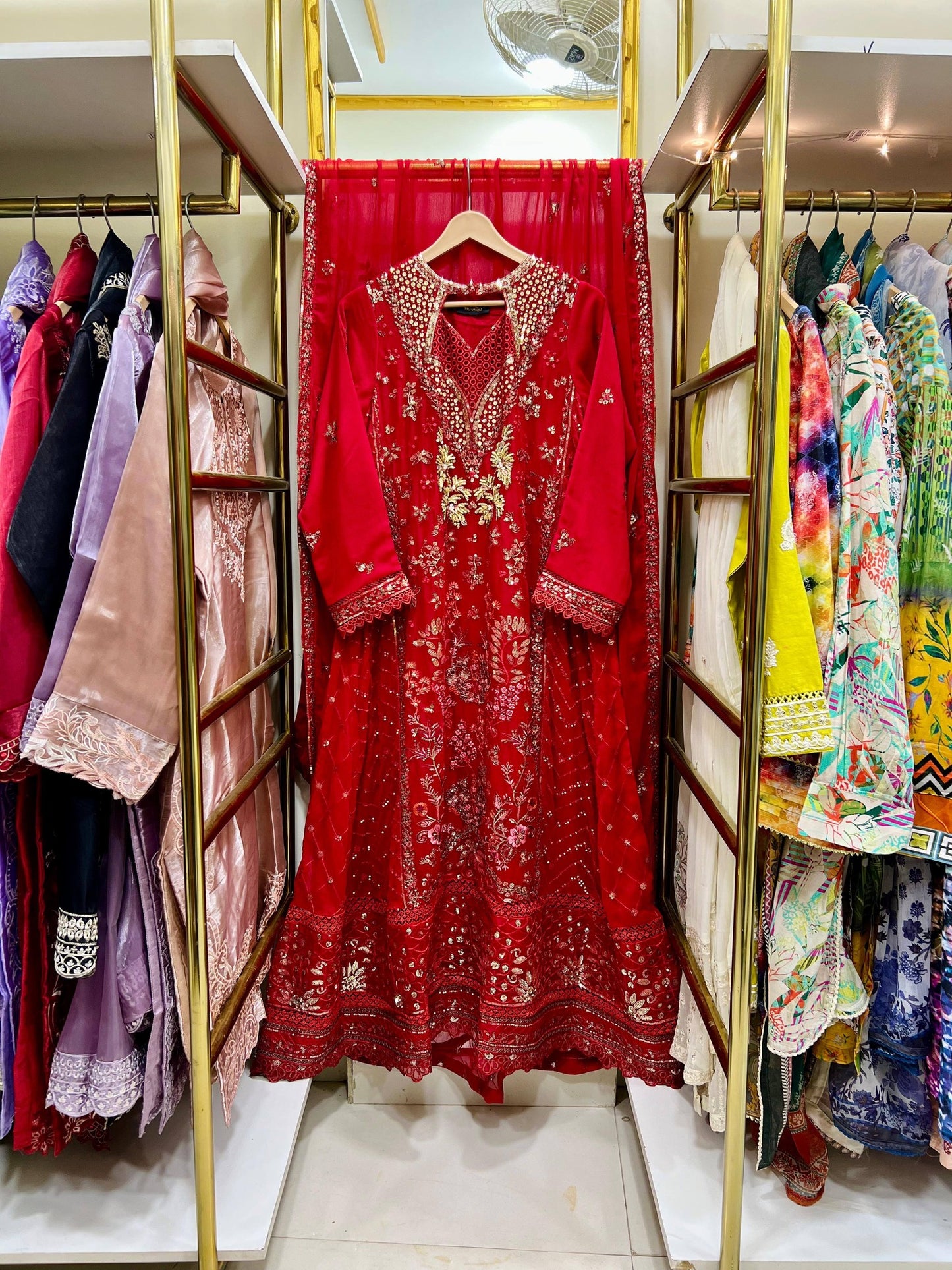 Chiffon Heavy Embroidered Gown 100 inches 3 Piece