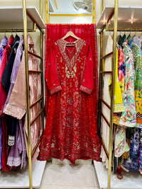 Chiffon Heavy Embroidered Gown 100 inches 3 Piece