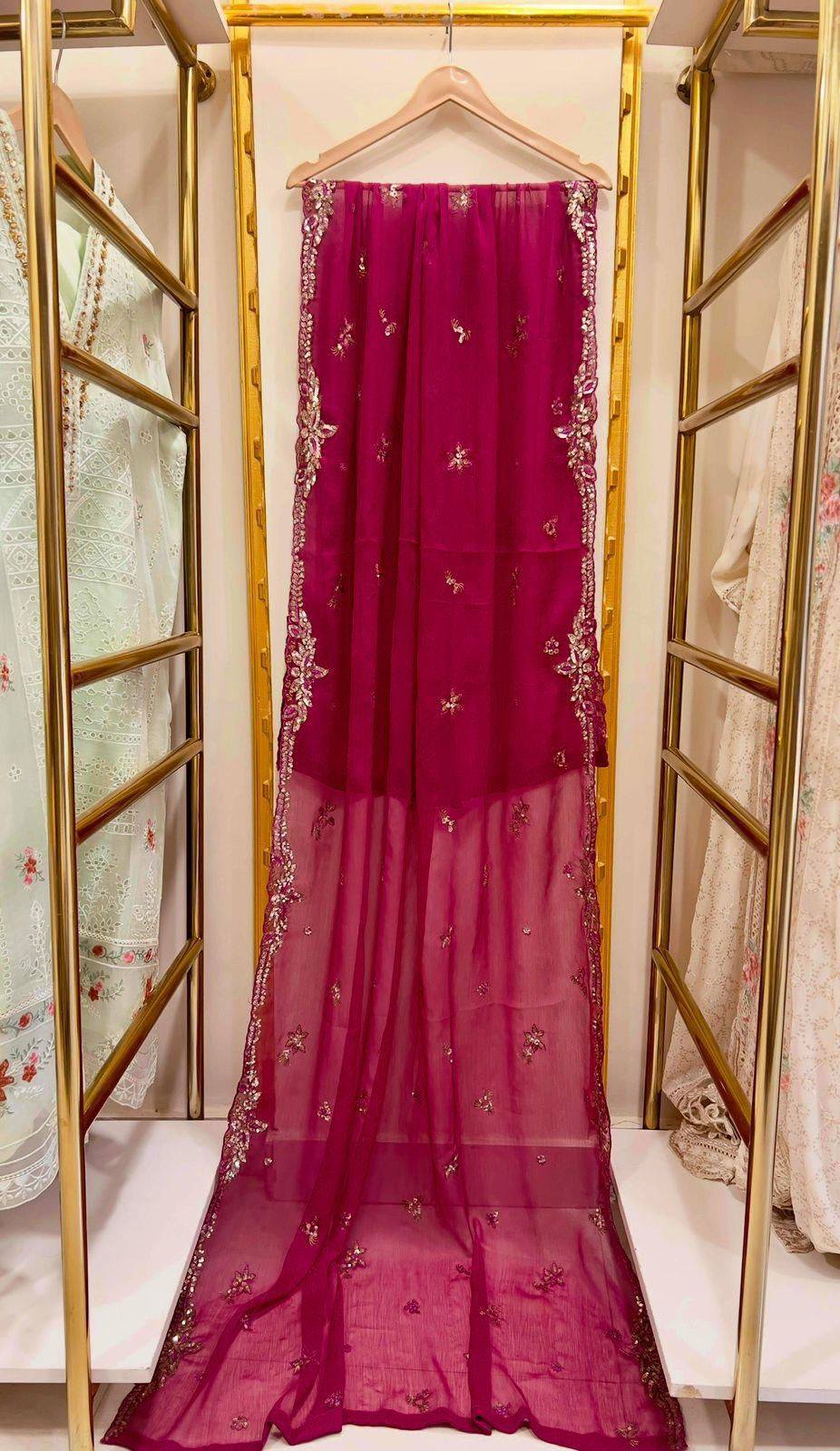 Chiffon Heavy Embroidered Gown 100 inches 3 Piece